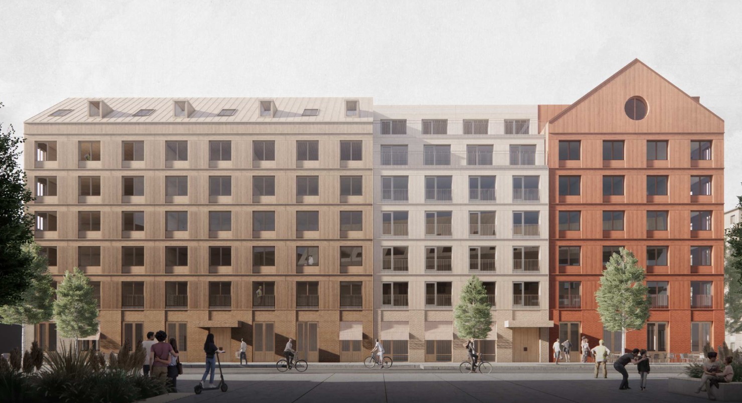 Anima — vunnen markanvisning för Kv Eklunden på Djurgården, Linköping. Stadskvarter i trä med tegelsockel, publik bottenvåning och fasader inspirerade av Tinnerö eklandskap.